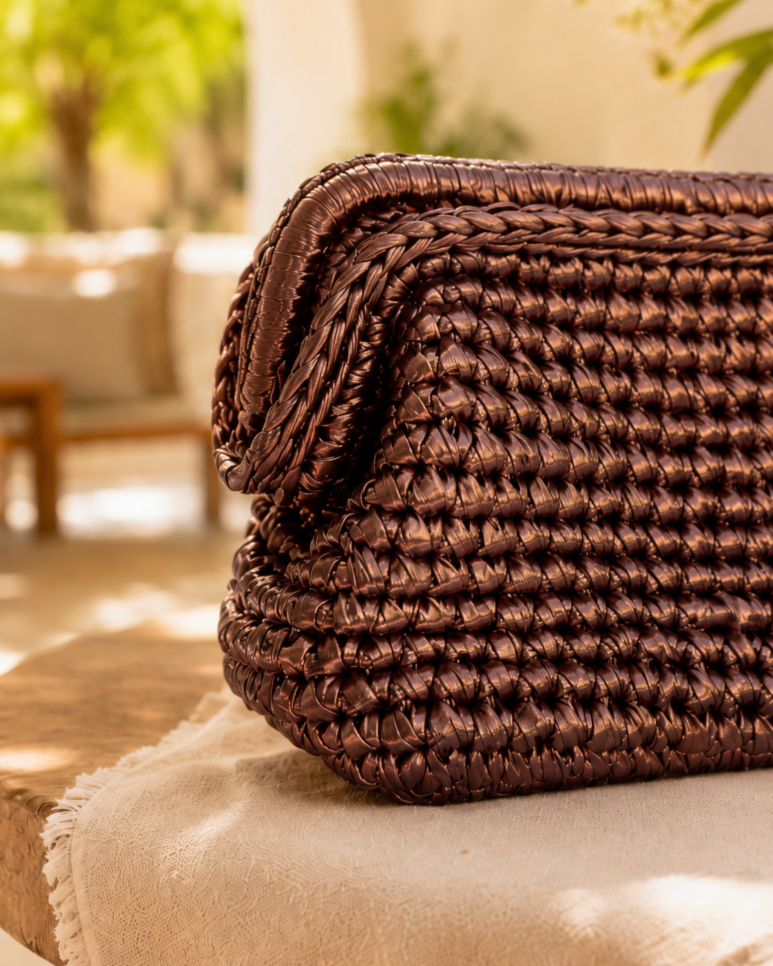 Bronze Glow Crochet Clutch