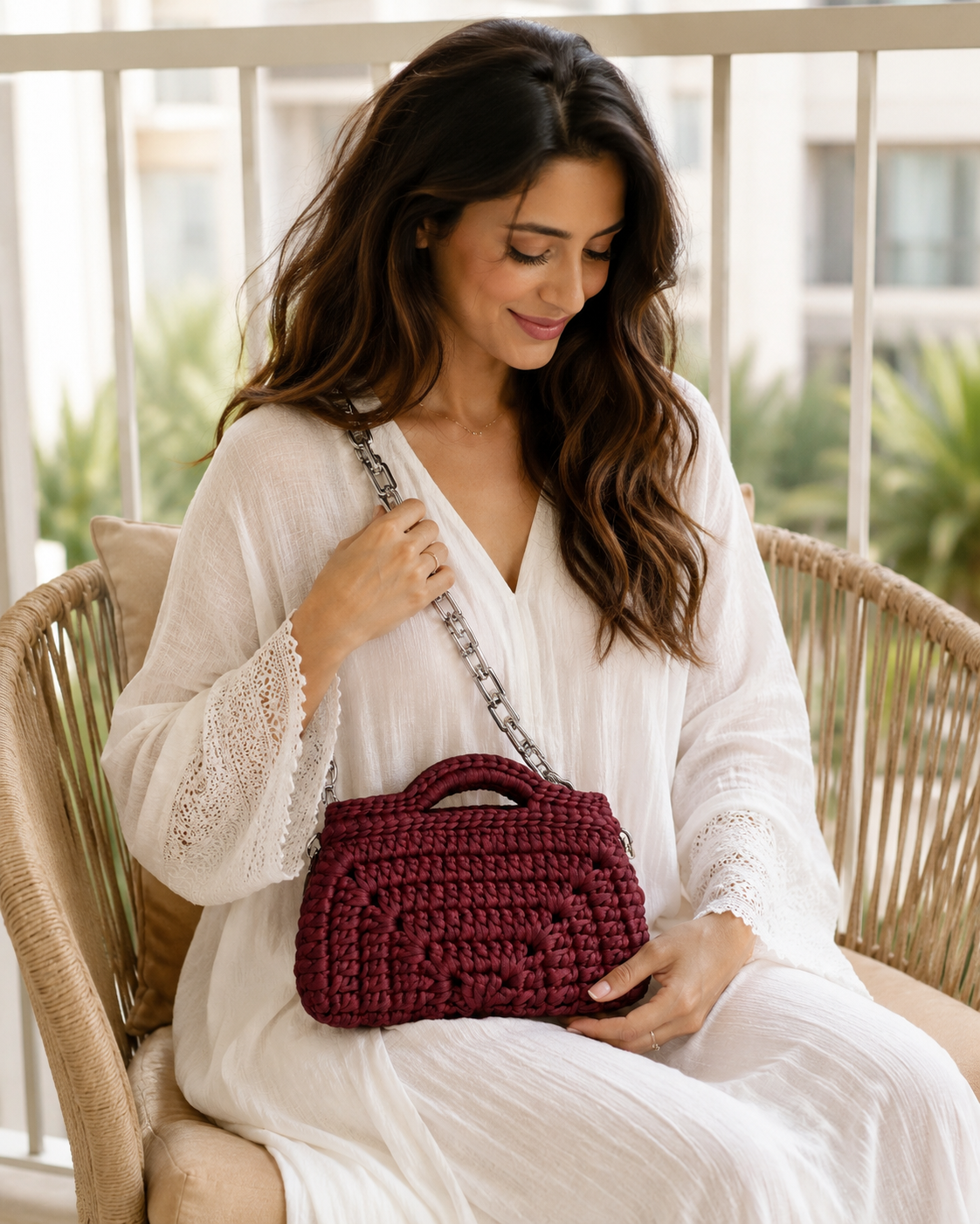 Burgundy Chain Crochet Bag