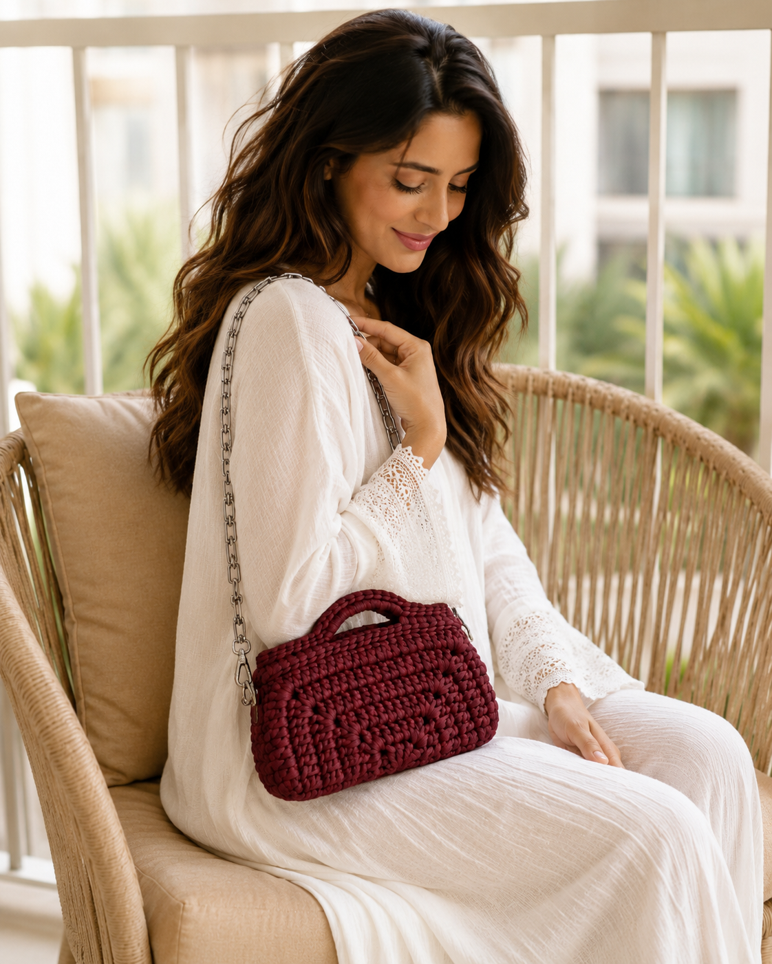 Burgundy Chain Crochet Bag