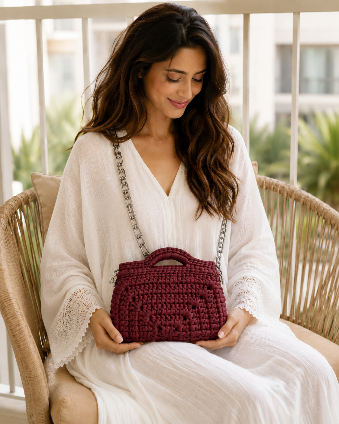 Burgundy Chain Crochet Bag
