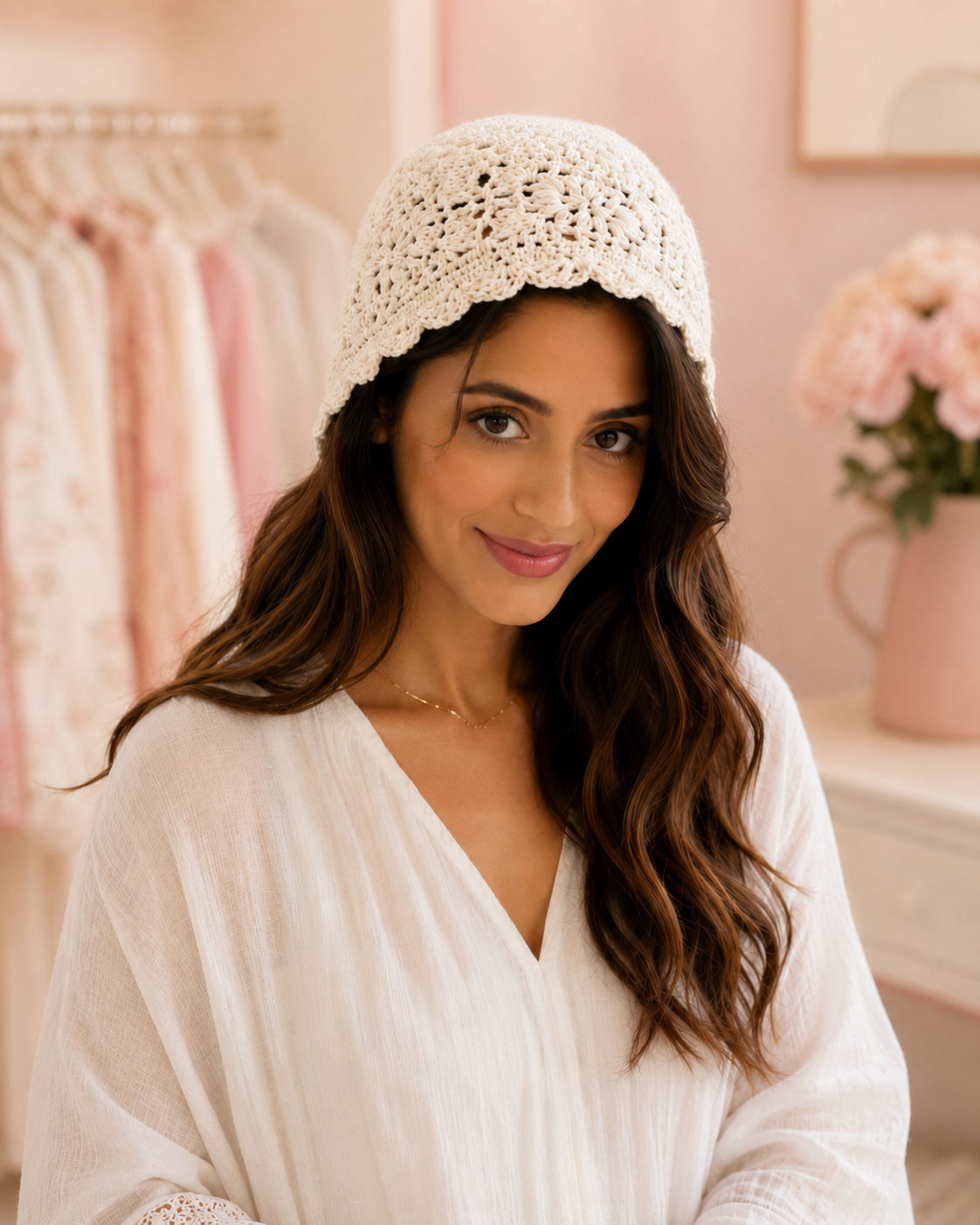 Ivory Bloom Crochet Hat