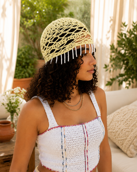 Lemon Pearl Crochet Headpiece
