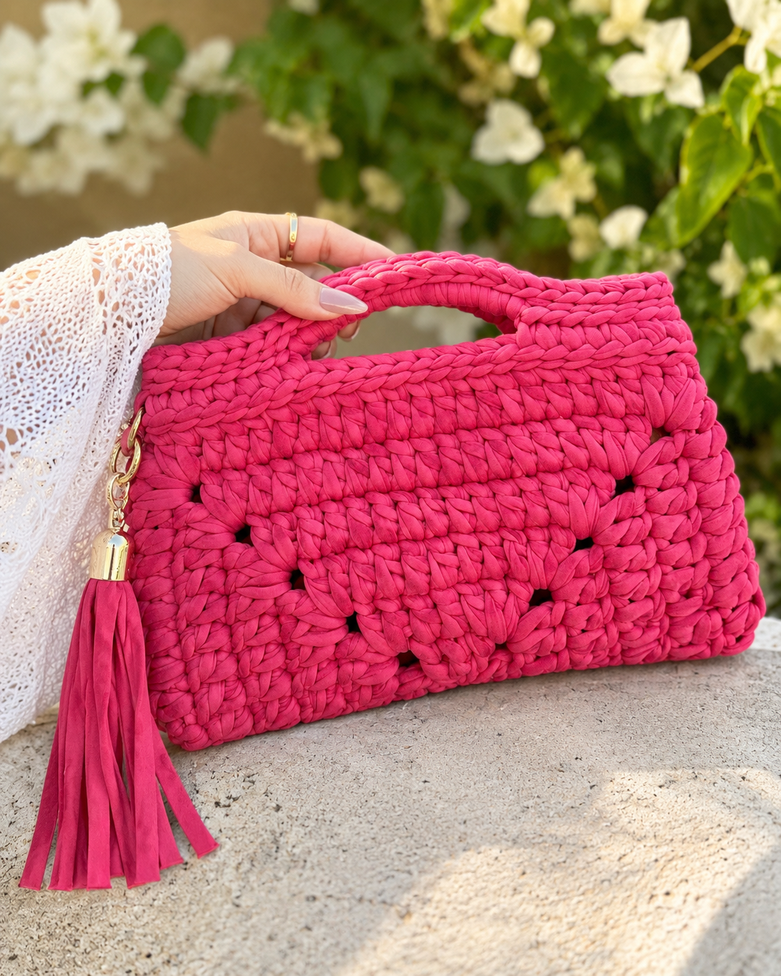 Pink Bloom Crochet Bag