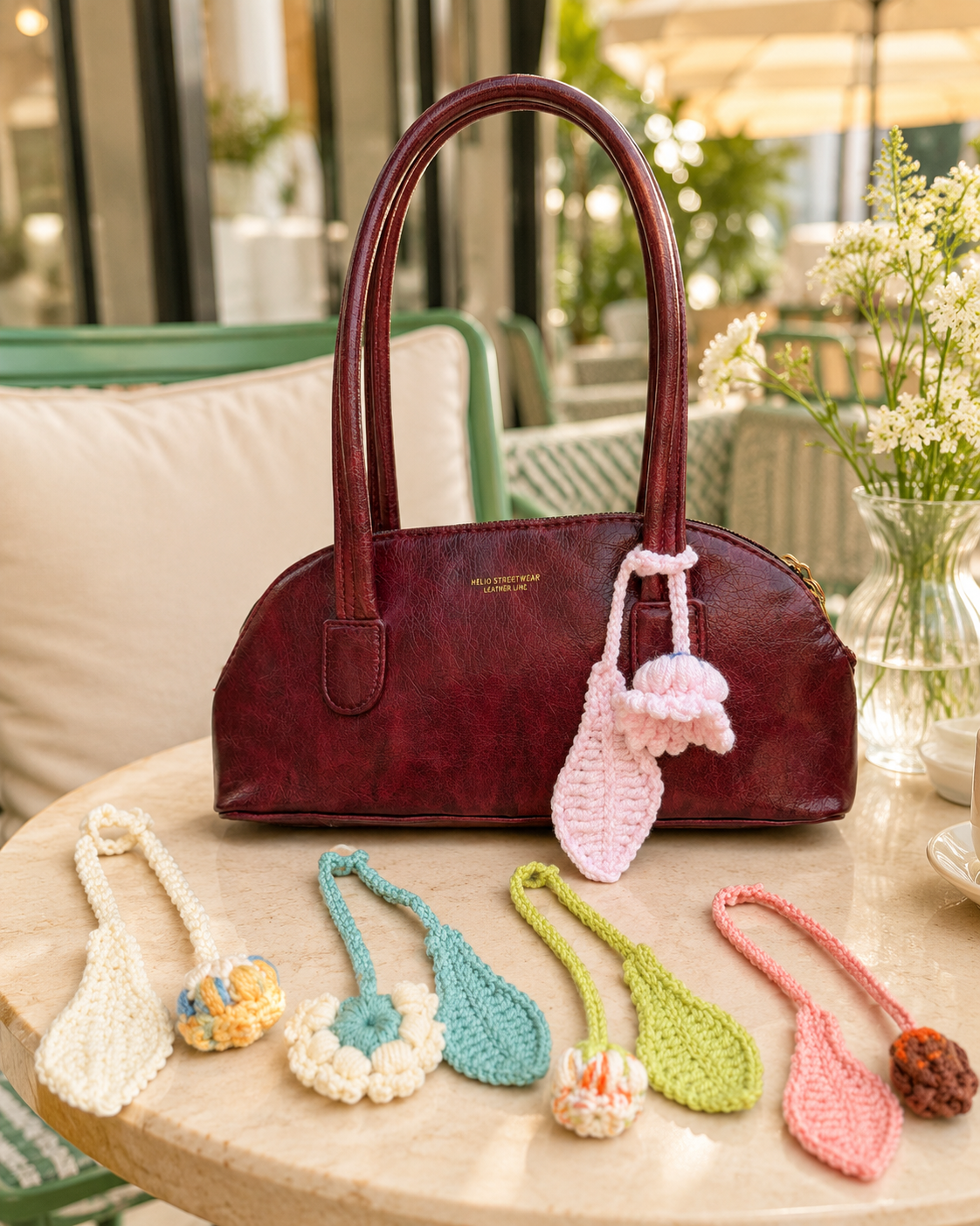 Bloom Leaf Crochet Bag Charm