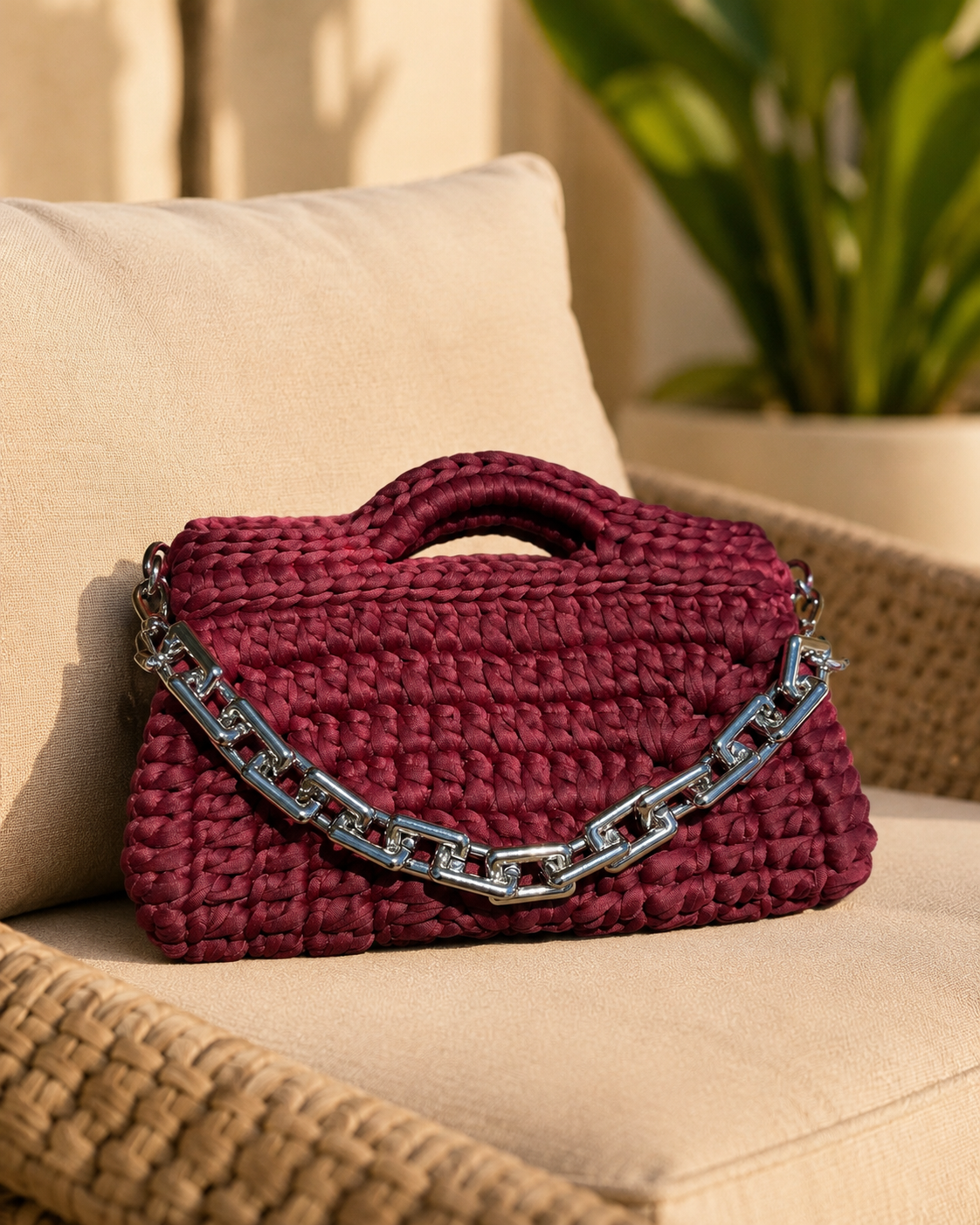 Burgundy Chain Crochet Bag