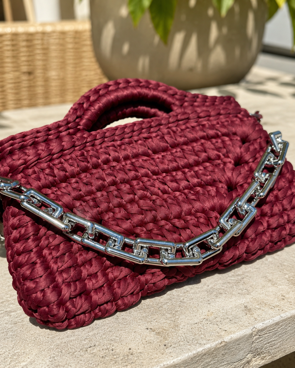 Burgundy Chain Crochet Bag