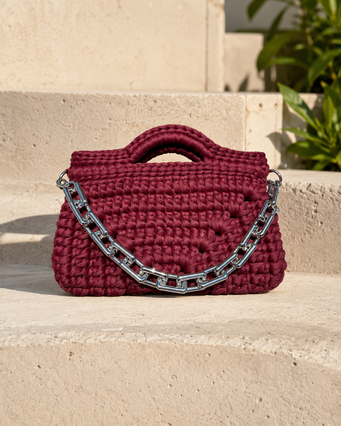 Burgundy Chain Crochet Bag