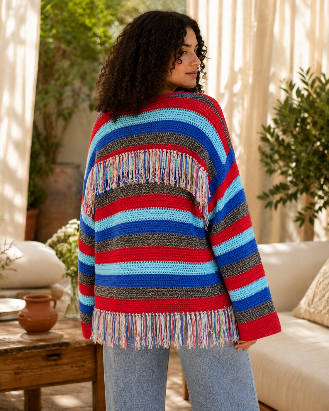 Rainbow Fringe Crochet Cardigan