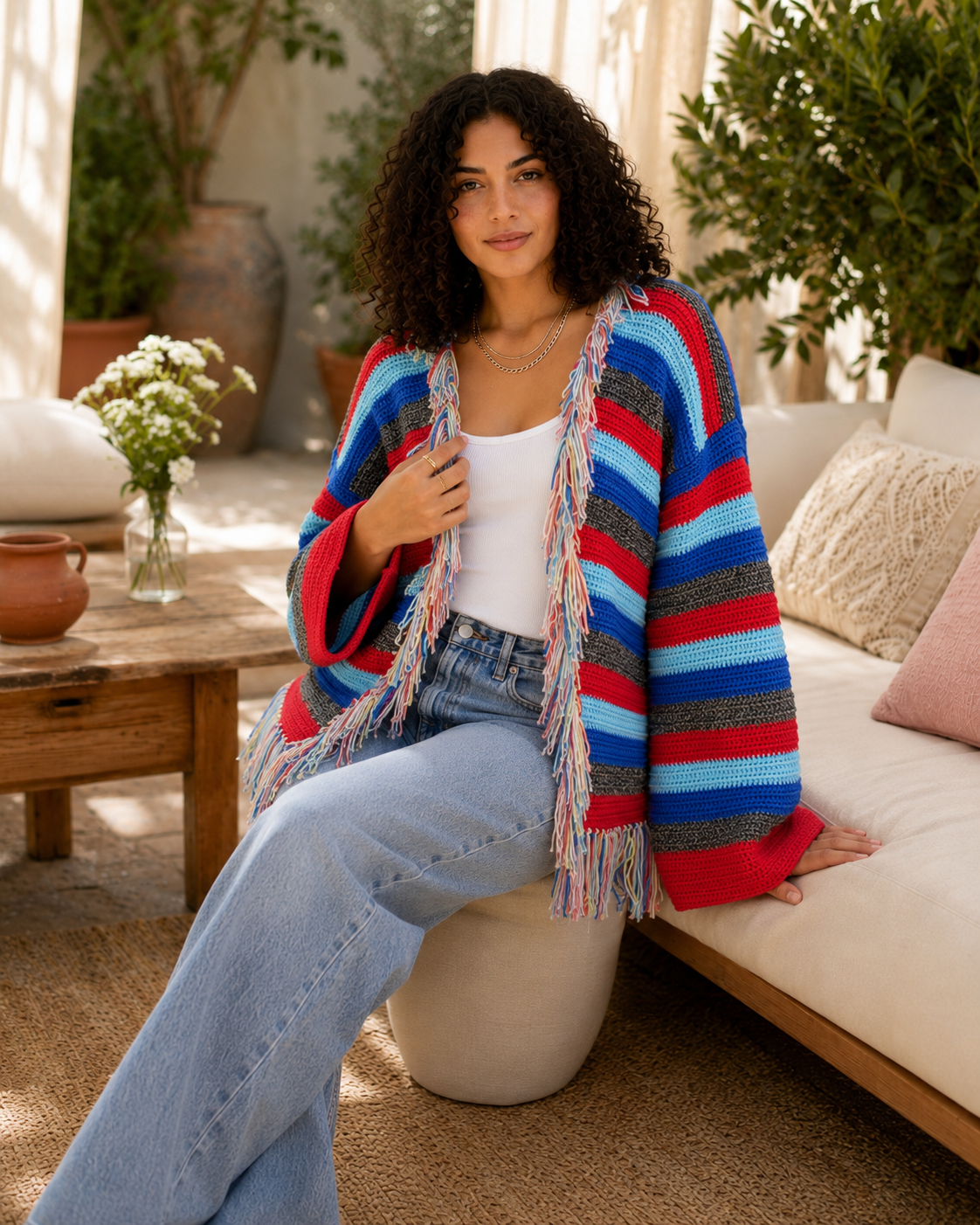 Rainbow Fringe Crochet Cardigan