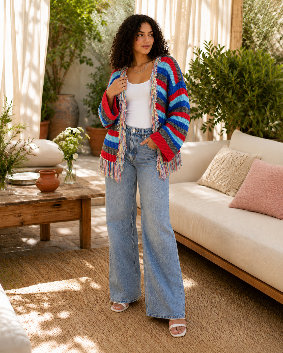 Rainbow Fringe Crochet Cardigan