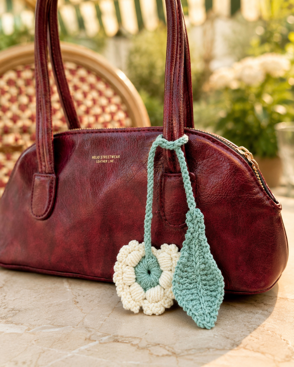 Bloom Leaf Crochet Bag Charm