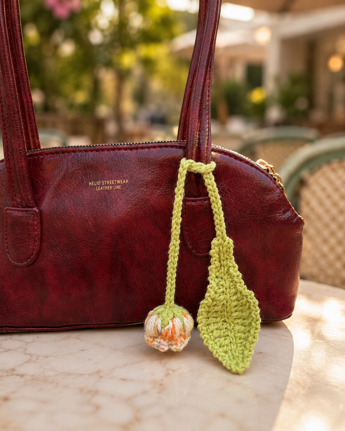 Bloom Leaf Crochet Bag Charm